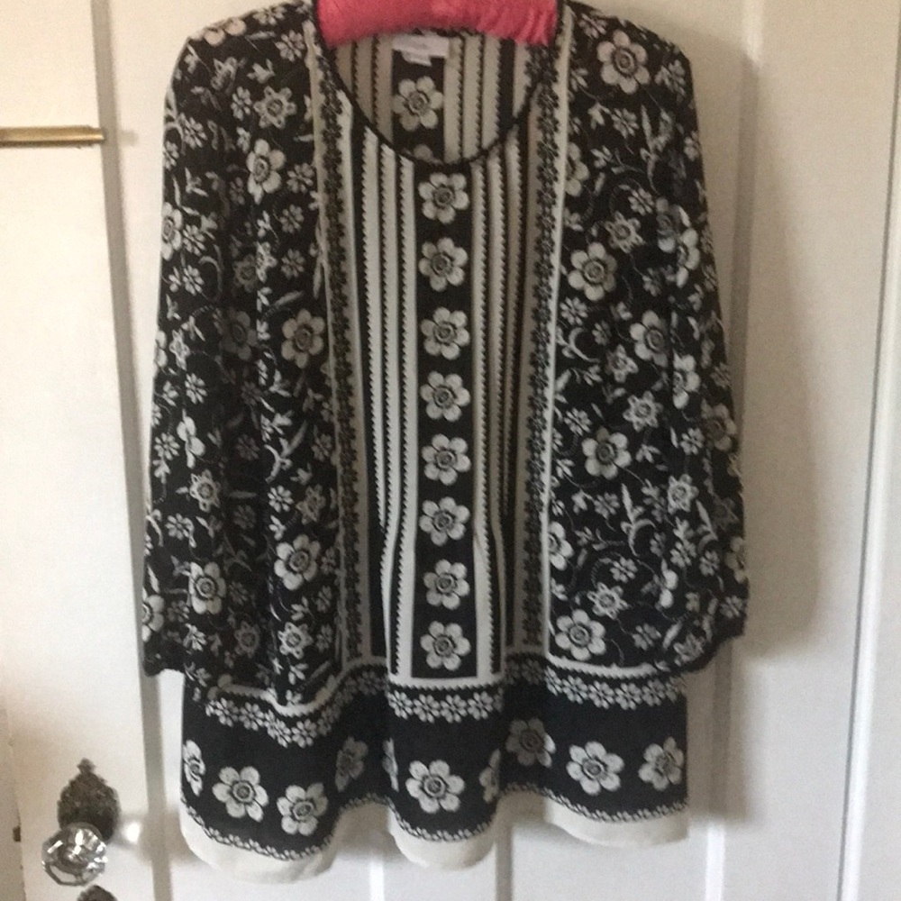 J Jill black floral blouse